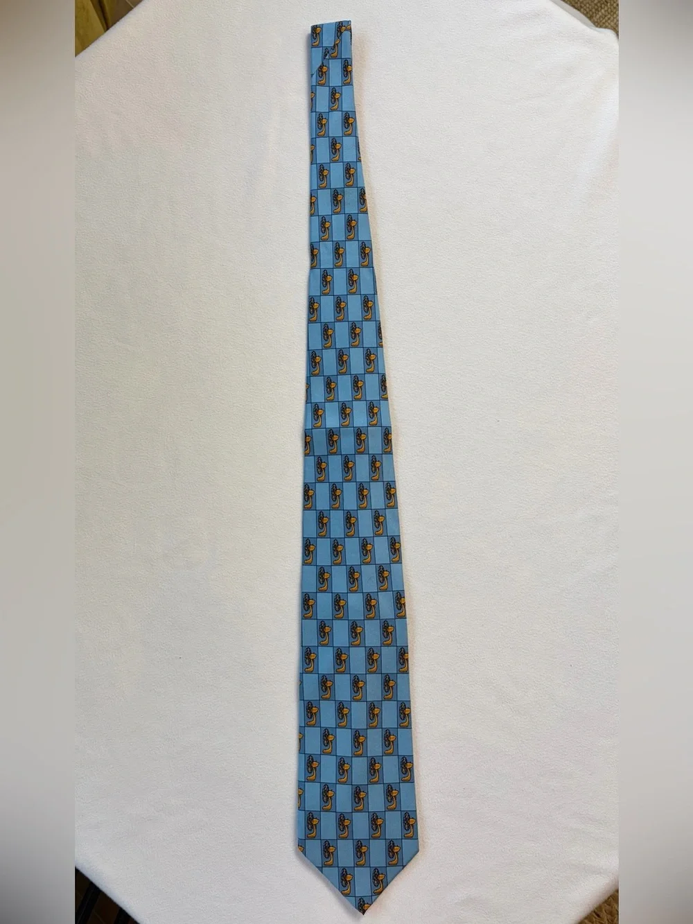 Gucci silk tie w/ electric fan pattern, blue/yellow, 54” 3.25”, GUC